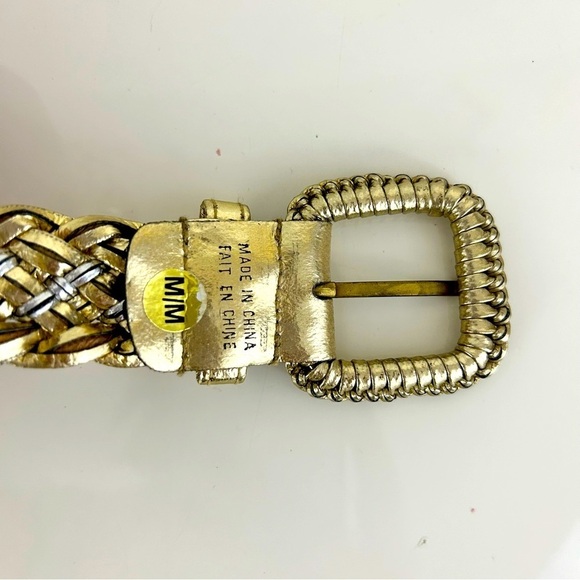 Vintage braided gold square buckle waist belt - Picture 3 of 6